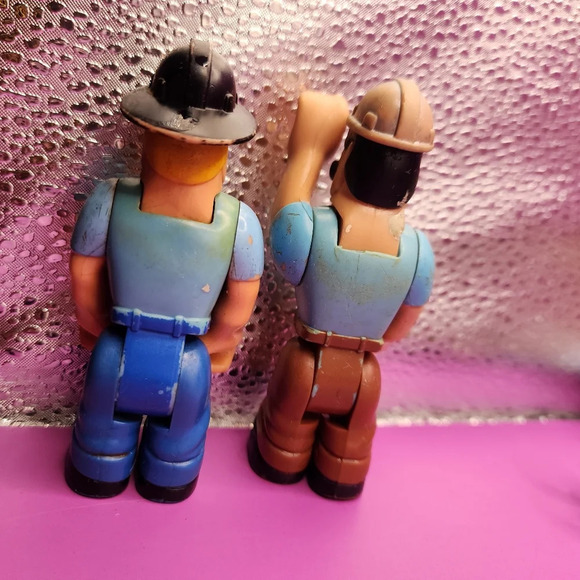 2 Vintage 70s Fisher Price Husky Helper Firemen Workers Figures Lot 3.5 Inch - Picture 3 of 3
